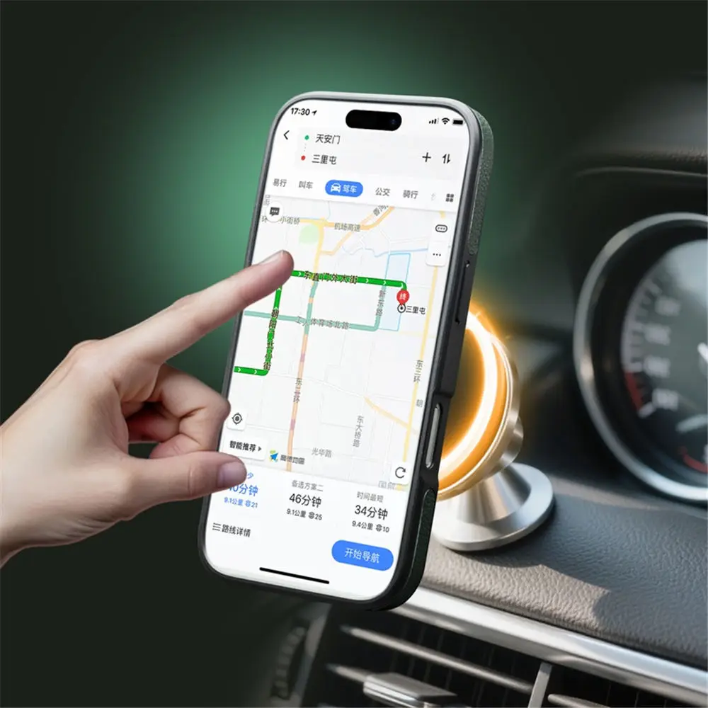 Premium Natural Cowhide Leather Wireless Charging Case for iPhone 17 Air 17 Pro Max 17 Card Pocket Business Cover