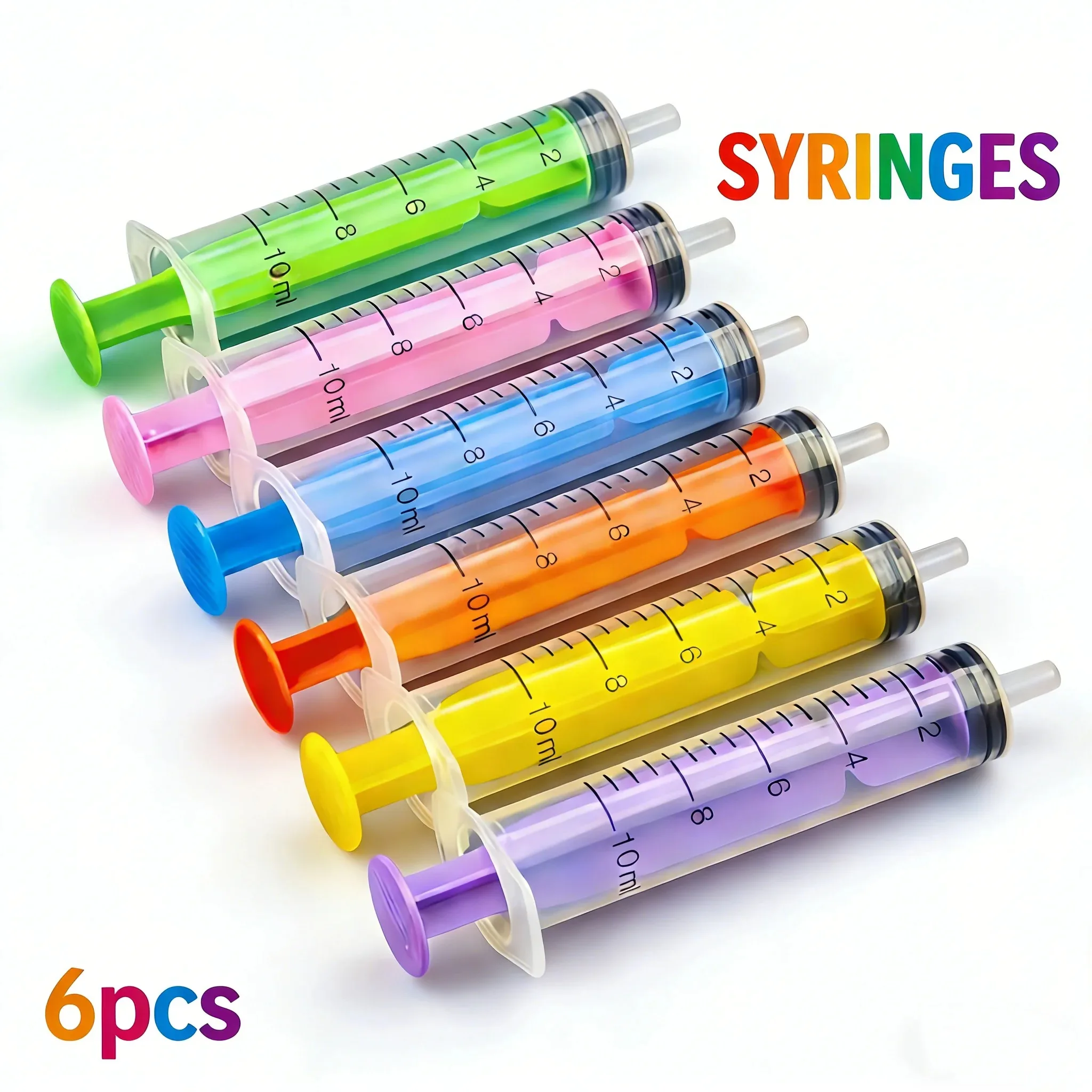 

10ml Colored Plastic Syringe 6Pcs for Glue, Liquid Dispensing, Measuring, Pet Feeding and Refilling Feeding syringe