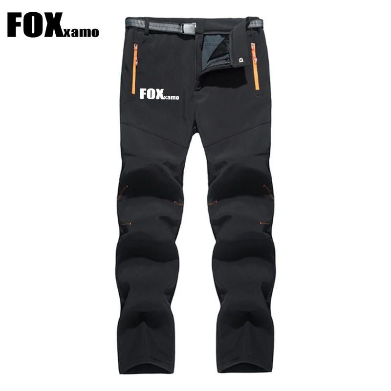 Foxxamo New Men Fishing Winter Inner Fleece Soft Shell Hiking Pants Trekking Outdoor Sports Cycling Thermal Ski Male Trousers