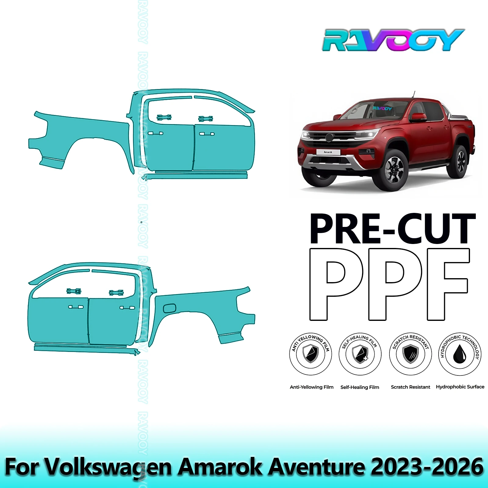 

Для Volkswagen Amarok Aventure 2023-2026 8,5 мил прозрачный матовый предварительно вырезанный комплект PPF для дверей и A/B стойки, набор защитных пленки для краски из ТПУ