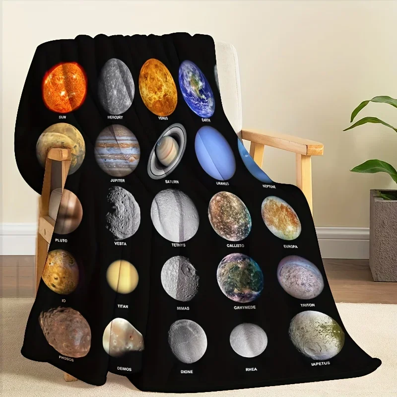 Customization 1pc Flannel Creative Planet Print Blanket Comfortable Soft Suitable For Adults Boys And Girls Multi-specification