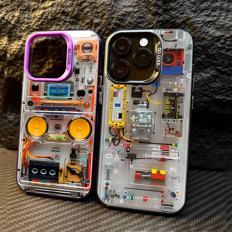 Creative Mechanical Circuit Pattern Phone Case For IPhone 16 15 11 13 12 Pro Max 16E XS XR X 7 8 Plus Colored Silver Hard Covers