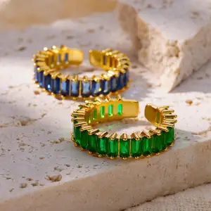 خواتم مربعة من الزركون المكعب الملونة للنساء والرجال ، الفولاذ المقاوم للصدأ ، اللون الذهبي ، خاتم الزواج الكريستال ، هدية المجوهرات الفاخرة أعلى 8 مبيعات للخاتم للمؤخرة - No3