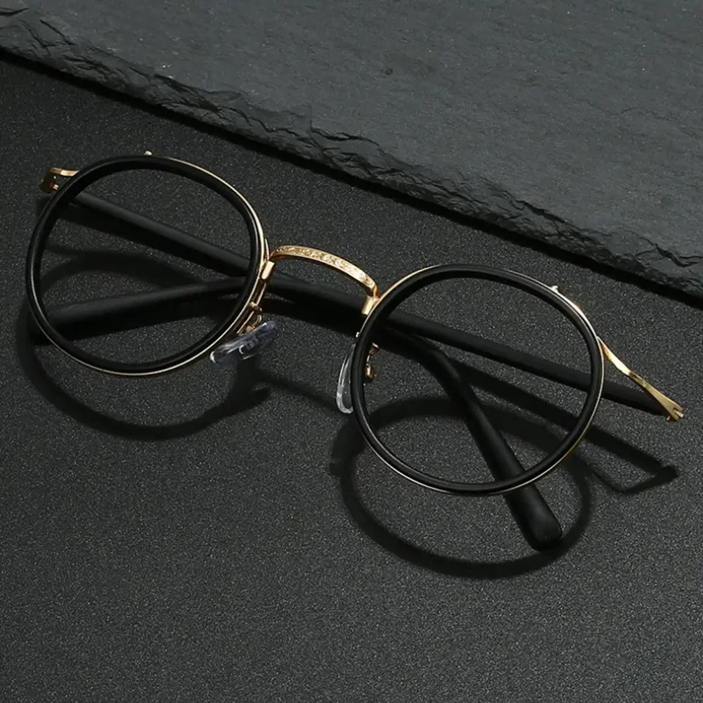 High Quality Retro Round Glasses Fashion Exquisite Anti-blue Light Flat Glasses UV protection Durable Eyeglasses Blackgold Color