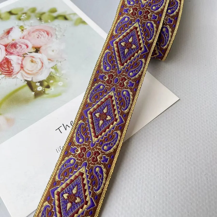 10 Yards /Lots Ethnic Style Webbing Woven Jacquard Ribbon 3.8 CM For Garment Straps Accessory IS-3322