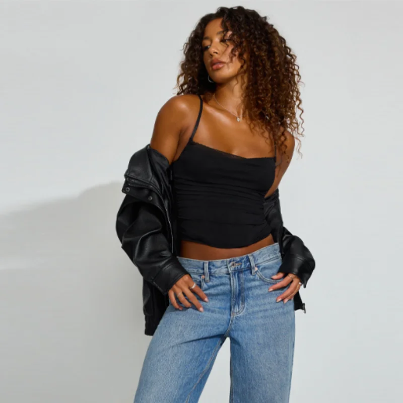 

Spaghetti Strap Tank Top Sexy Backless Bandage Skinny Crop Vest Summer Lace Up Party Streetwear 2026 New Lady Spring Summer
