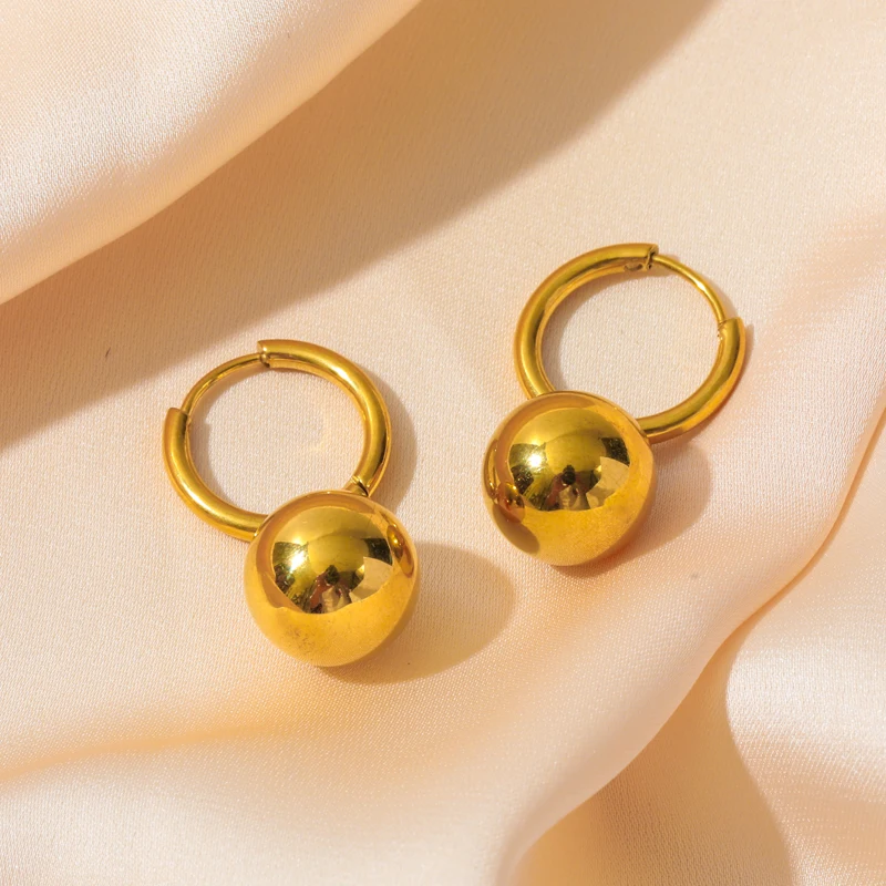 EILIECK 316L Stainless Steel Ball Beads Drop Earrings For Women Girl New Trend Golden Colorfast Ear Buckle Jewelry Gift Party