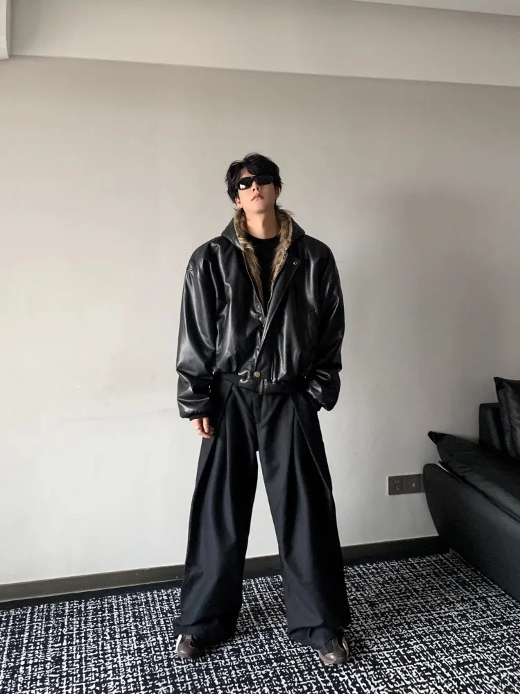 Мужская меховая куртка с капюшоном в американском стиле ретро, двусторонняя одежда, хлопковое пальто, молодежное повседневное зимнее длинное пальто на молнии све