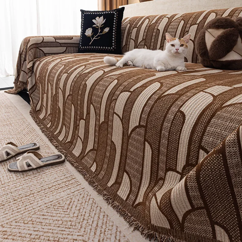 Retro Chenille Sofa Blanket All Season Universal Thick Anti Cat Scratch Sofa Towel Living Room Decoration Dustproof Couch Covers
