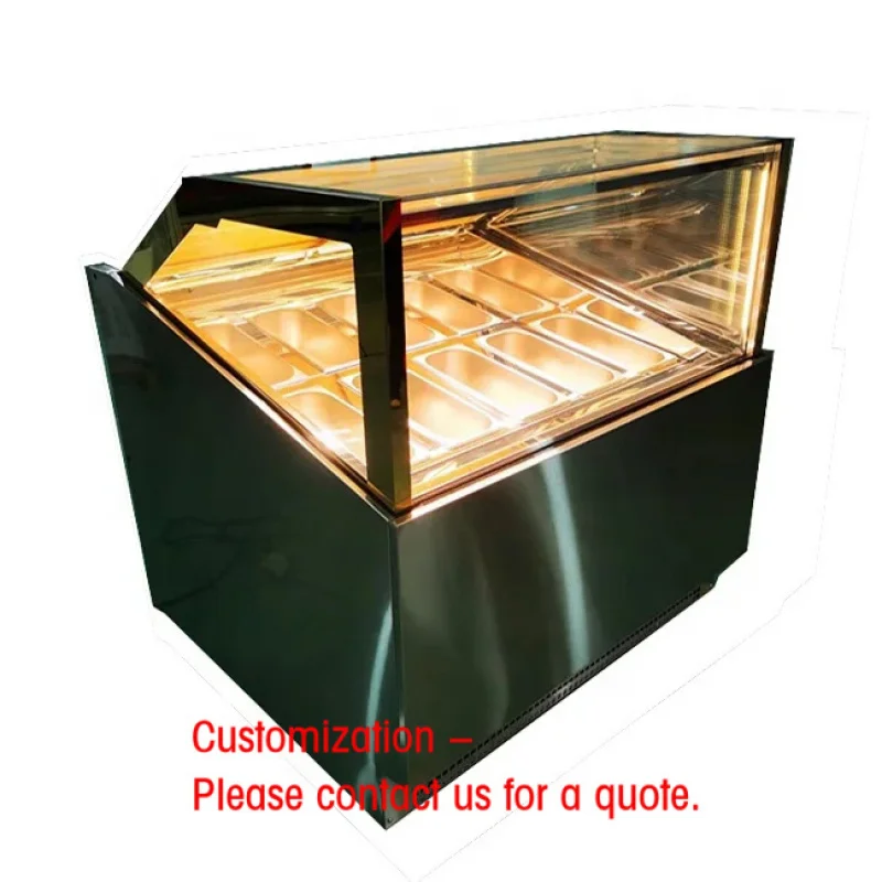custom.Commercial Use 16-Pan Scooping Freezer Single-Temperature Dipping Glass Showcase Cabinet Display Fan