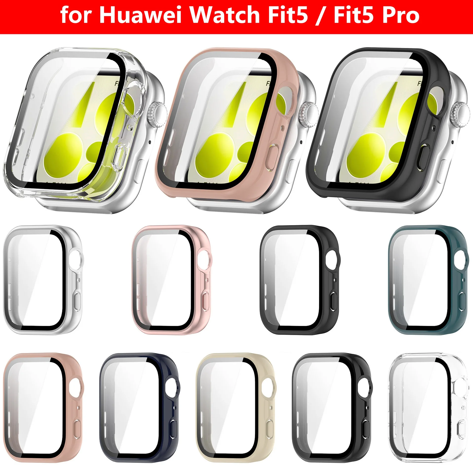 30 Fundas Protectoras para PC para HUAWEI Watch Fit5 / Fit 5 Pro, Protector de Pantalla de Vidrio Templado con Cobertura Total
