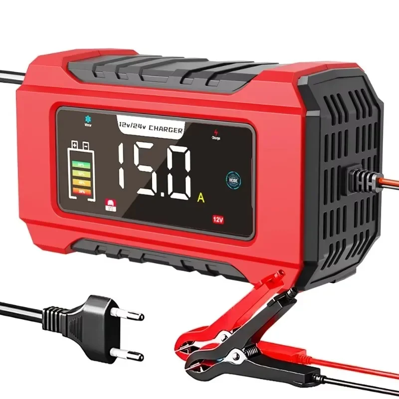 12V 15A 24V 8A Car Motorcycle Battery Charger Automatic Pulse Repair LCD Display For AGM Deep cycle Lead-Acid LiFePO4 Charge