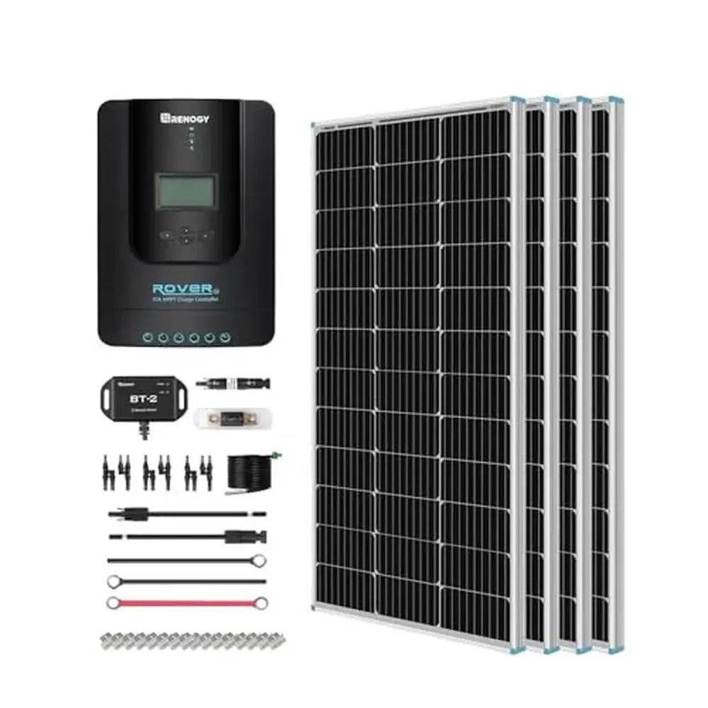 400W 12V Solar Panel Kit with MPPT Charge Controller & Bluetooth Monitoring 4 Premium 100W Panels Fuse Mounting Brackets Adaptor