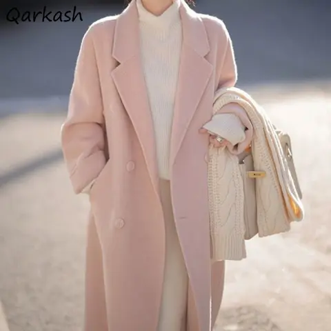 여성용 블렌드 올 매치 레저 롱 스타일 루즈 코트, 미니멀리스트 스타일, 청춘 스타일, 부드럽고 우아한 분위기, 가을
