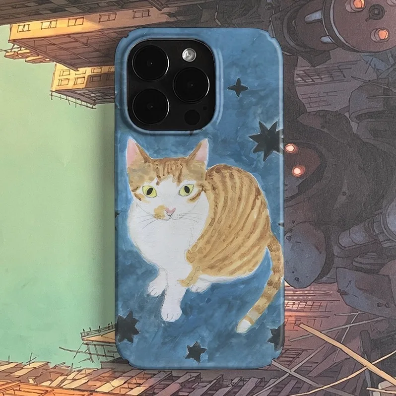 

Blue Star Orange Cat Cartoon Phone Case for IPHONE 17 Air 16E 15 PROMAX 14 Plus 13 12 MINI 11 PRO 16Plus XR Acrylic Phone Cover