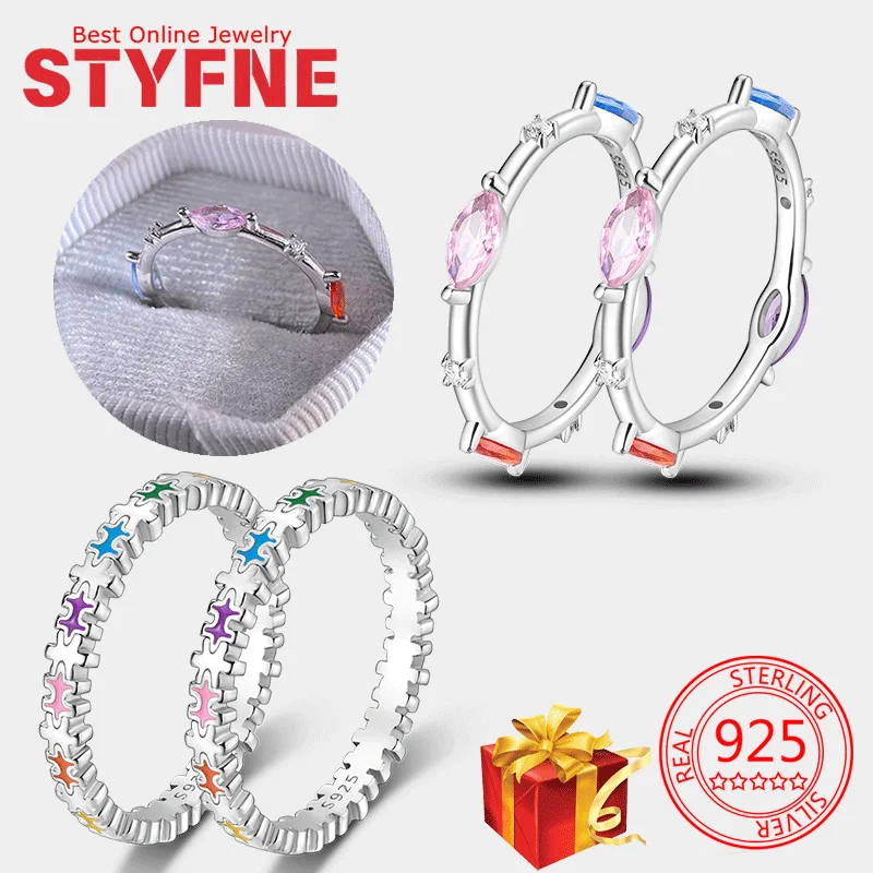 

Real 925 Sterling Silver Colorful Horse Eye Stone Ring For Women Wedding Jewelry Gifts with GIFT Bag