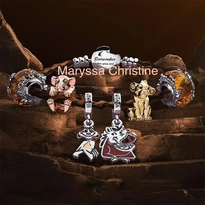 2024 nuovo 925 Sterling Silver Disney Rose Gold Lion King Simba Nara Charm Beads Fit Pandora bracciali gioielli con ciondolo da donna