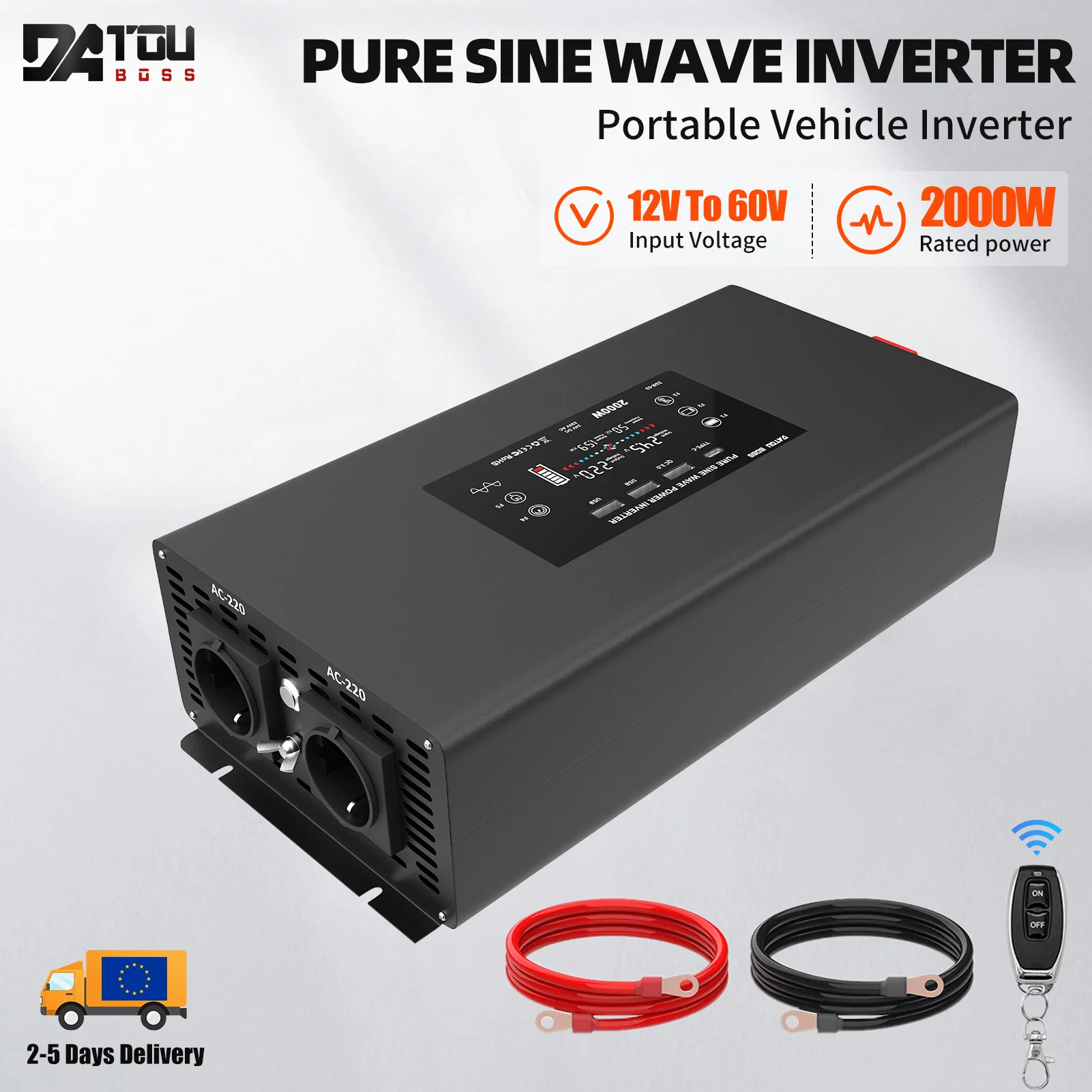 DATOUBOSS Germany Warehouse DN-03 Series Pure Sine Sine Inverter DC 12V 24V 48V to AC 220V Continuous Power 2000W Car Inverter