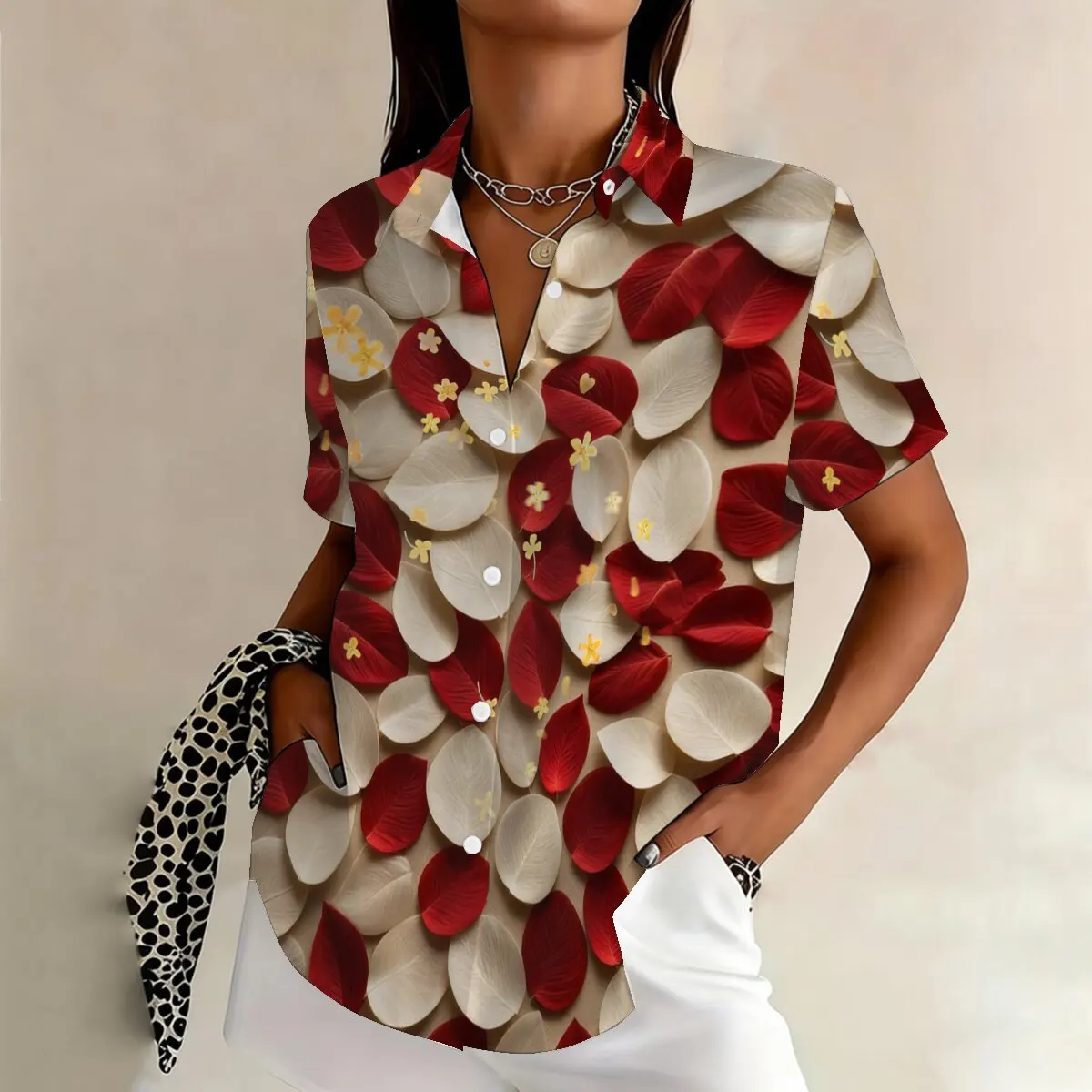 

Летняя женская рубашка больших размеров с короткими рукавами и объемными лепестками, яркая и романтичная, модная, подходит для тематических вечеринок.