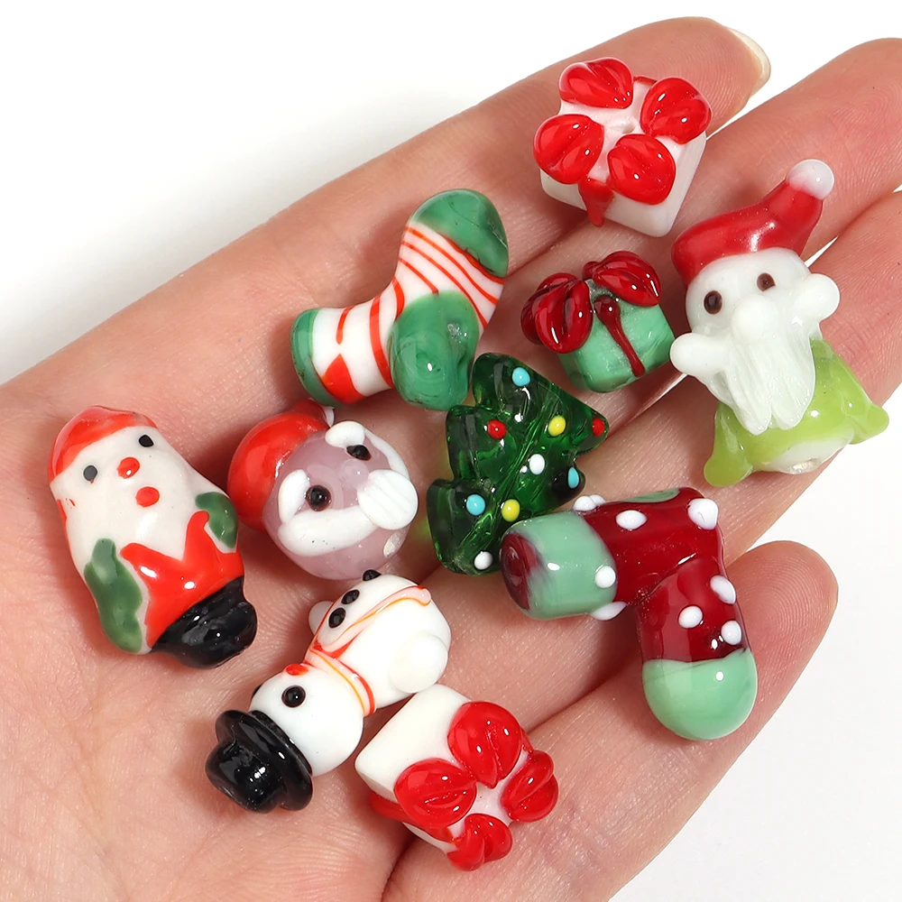 2/4 Stück Weihnachts-Lampwork-Glasperlen Weihnachtsmann Weihnachtsbaum Lose Abstandsperlen für Schmuckherstellung DIY Armband Halskette Zubehör – Detail 4