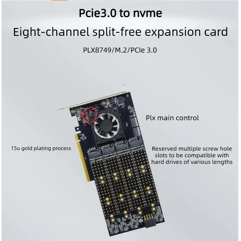 PLX8749 drive-free main board split integrated compatible module 8 disc 22110m.2 expansion card 8-Disk M. 2 NVME Expansion Card