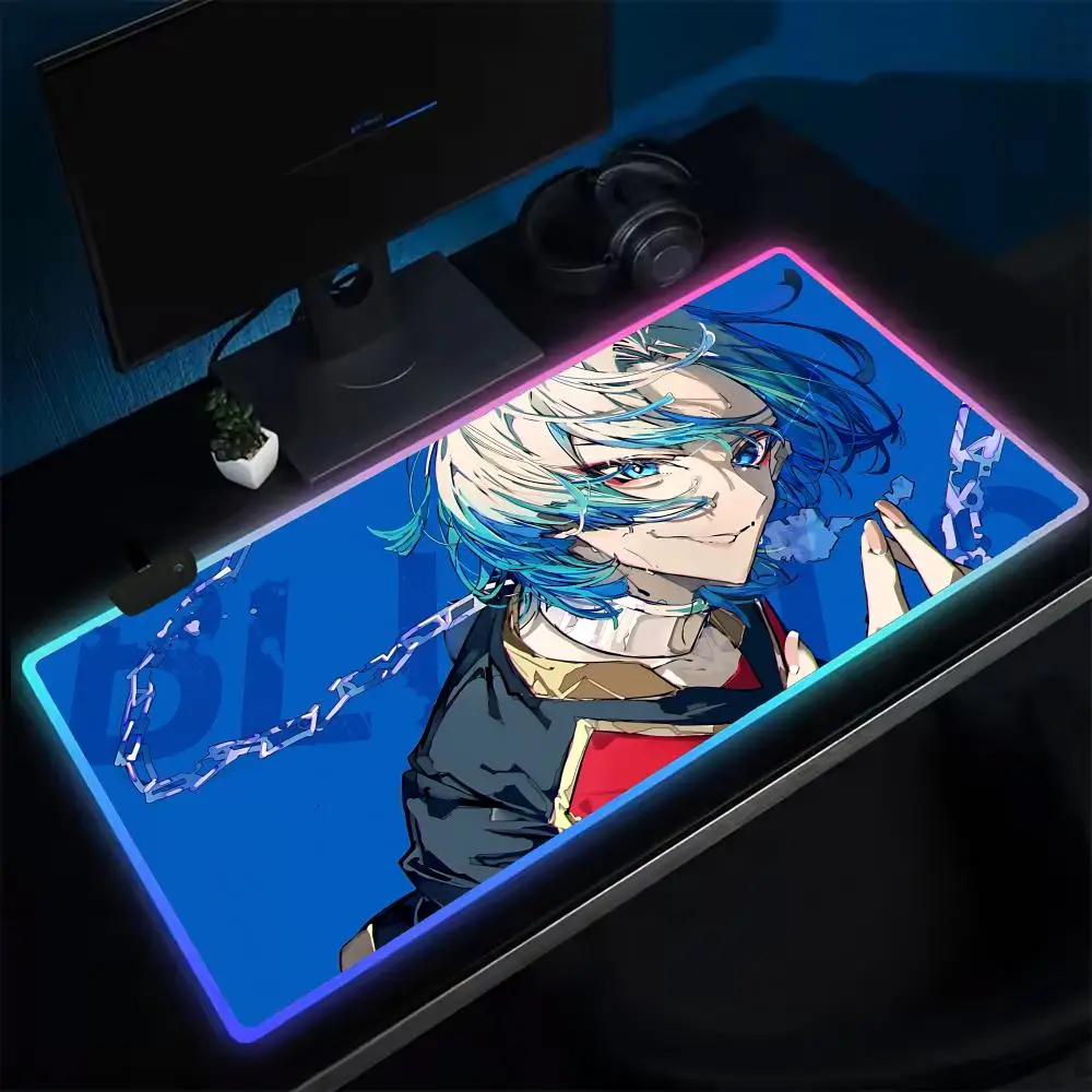 Anime B-BLUE LOCK Mouse Pad Anime Gaming Mouse Pad LED Table Pads Backlit Rubber Desktop XXL Mousepad RGB Desk Mats