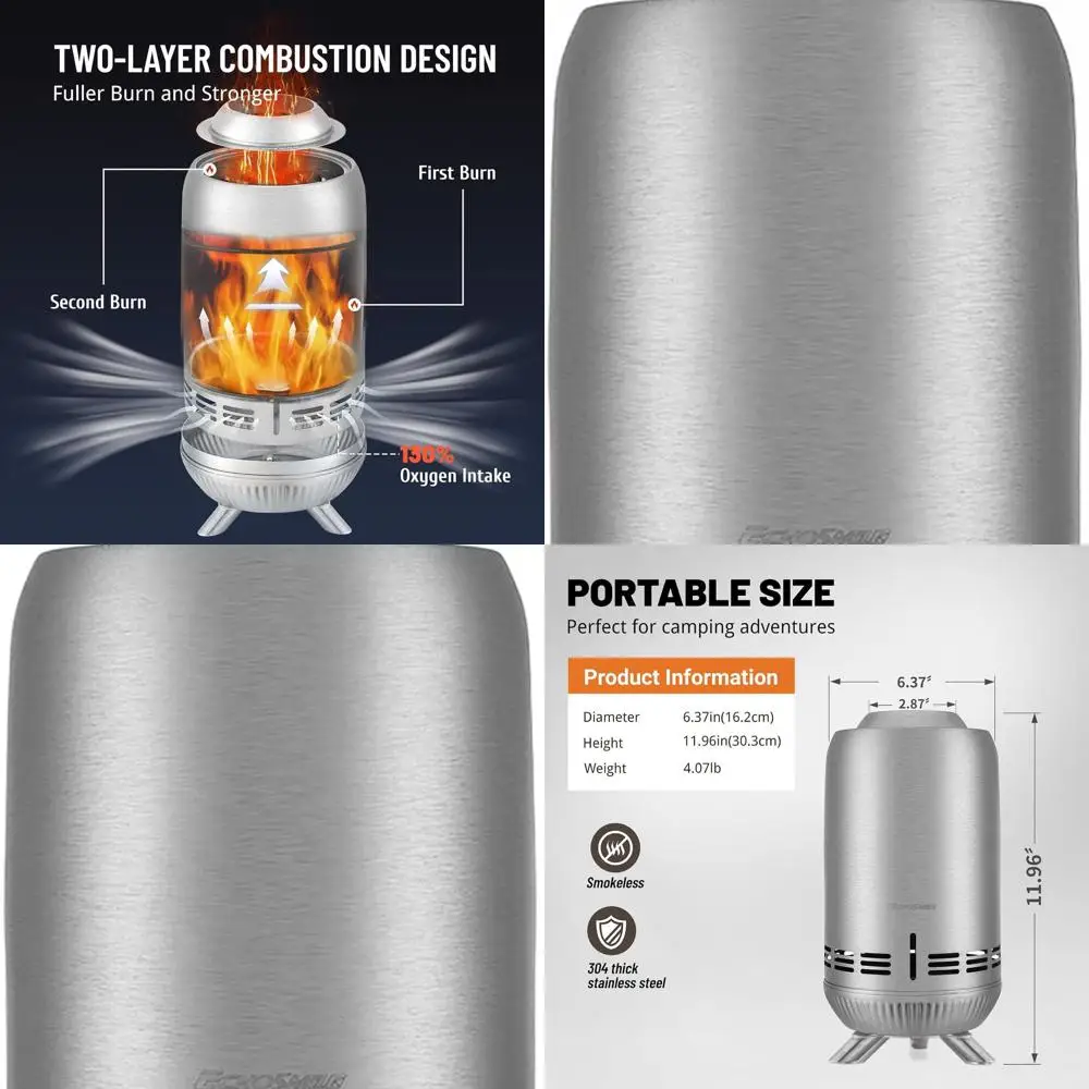 

Портативная бездымная костра из нержавеющей стали 12 x 7, идеально подходит для использования на открытом воздухе, патио и кемпинга, по дереву или пеллетах.