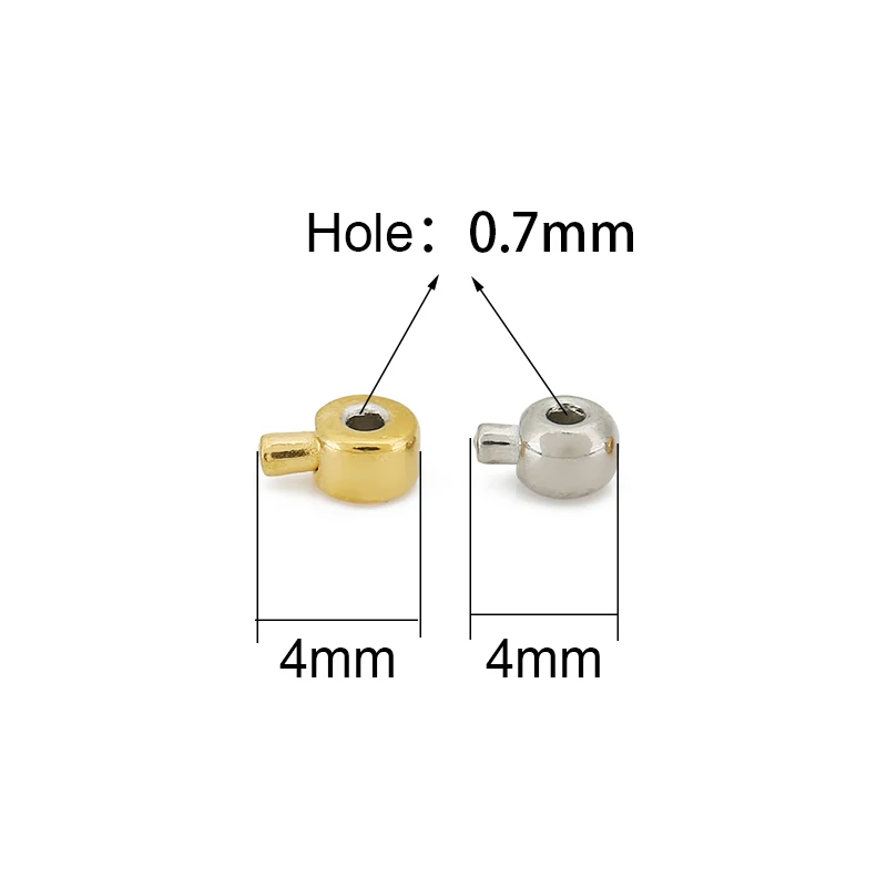 10pcs PVD Never Fade Stainless Steel End Crimp Beads 4mm Crimp Stopper Beads For DIY Bracelet Necklace Jewelry Making Supplies