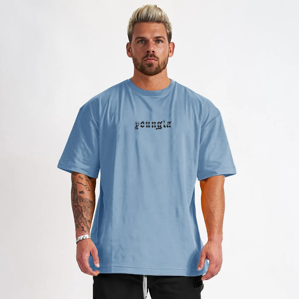 Summer new men\'s sports fitness round neck oversized T-shirt American style Gym Running Basketball Training Short Sleeves top