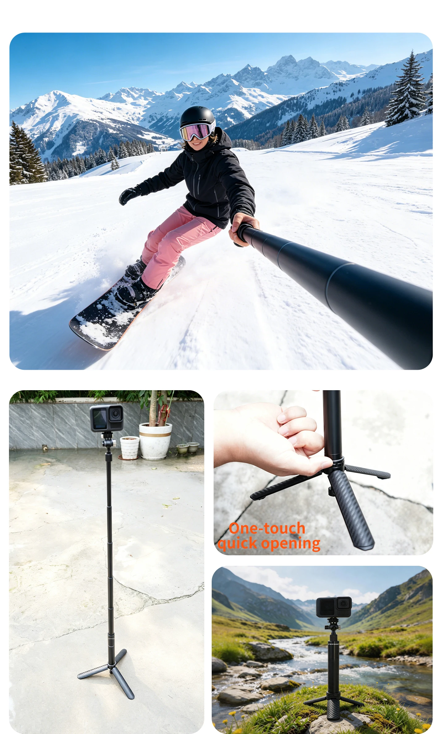 70cm Aluminium Unsichtbarer Selfie-Stick 6-teilige Verstellbare Verlängerungsstange für Insta360 X5/X6 für DJI OSMO 360 II/Action 5 Pro Kamera – Detail 3