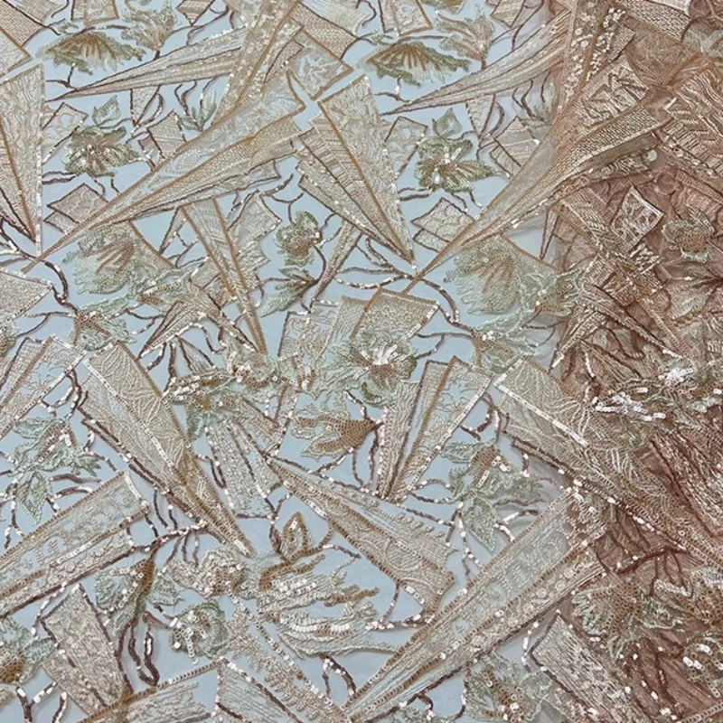 

French apricot lace mesh fabric, high-quality African sequin and sequin embroidery handicrafts, lace fabric, fabric sewing