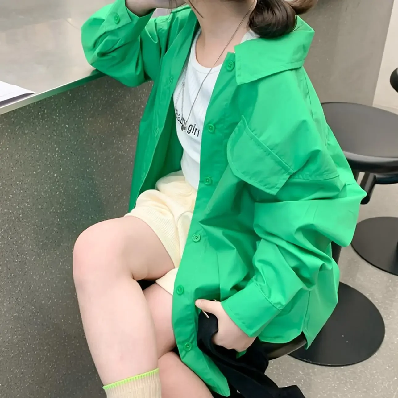 Fashion Baby Girl Thin Long Shirt Toddler Child Teens Green Tops Spring Autumn Summer Blousers Casual Baby Boy Clothes E5149