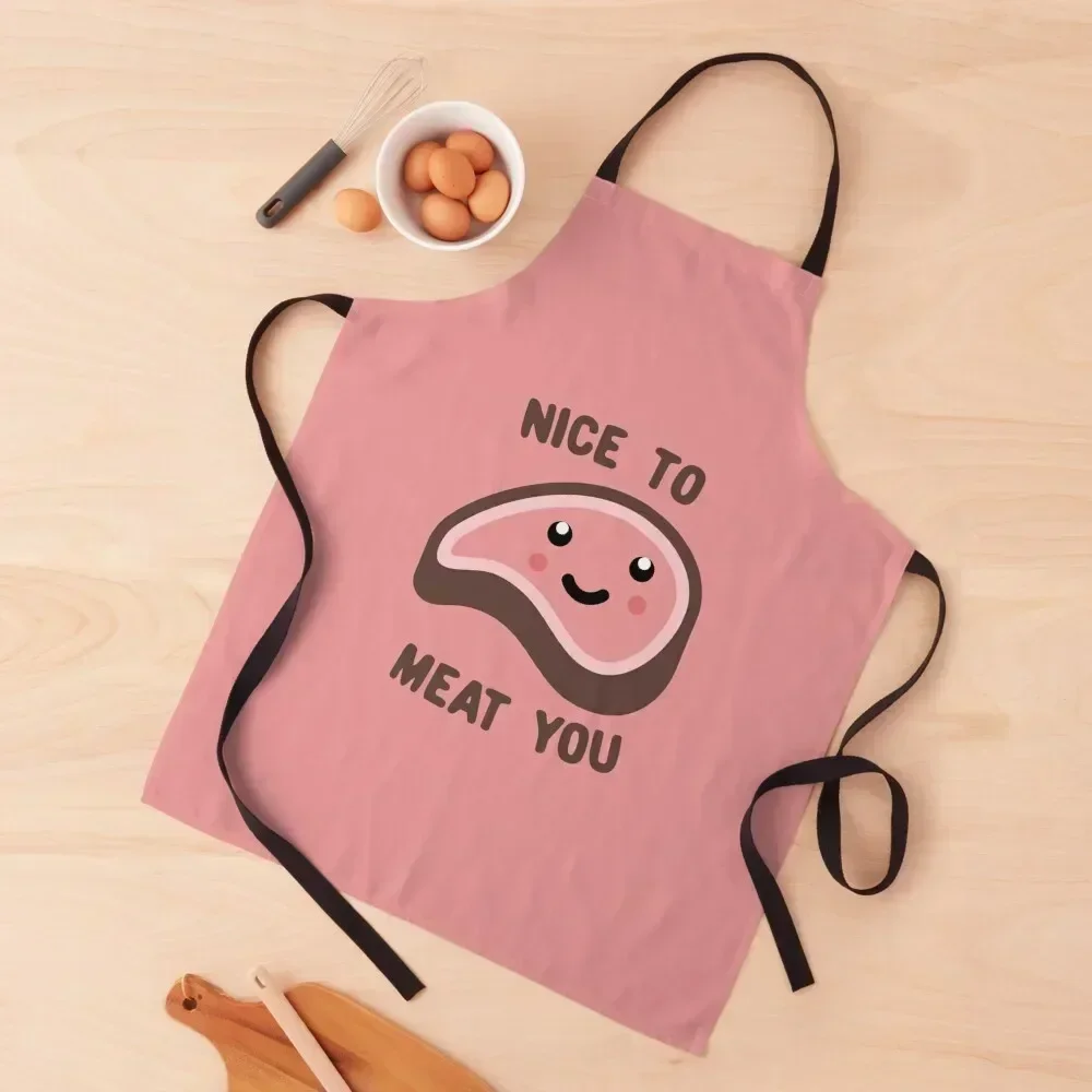 

Nice to Meat You Kawaii Steak Apron Kitchen Women Men kitchen Christmas gift women's work Apron