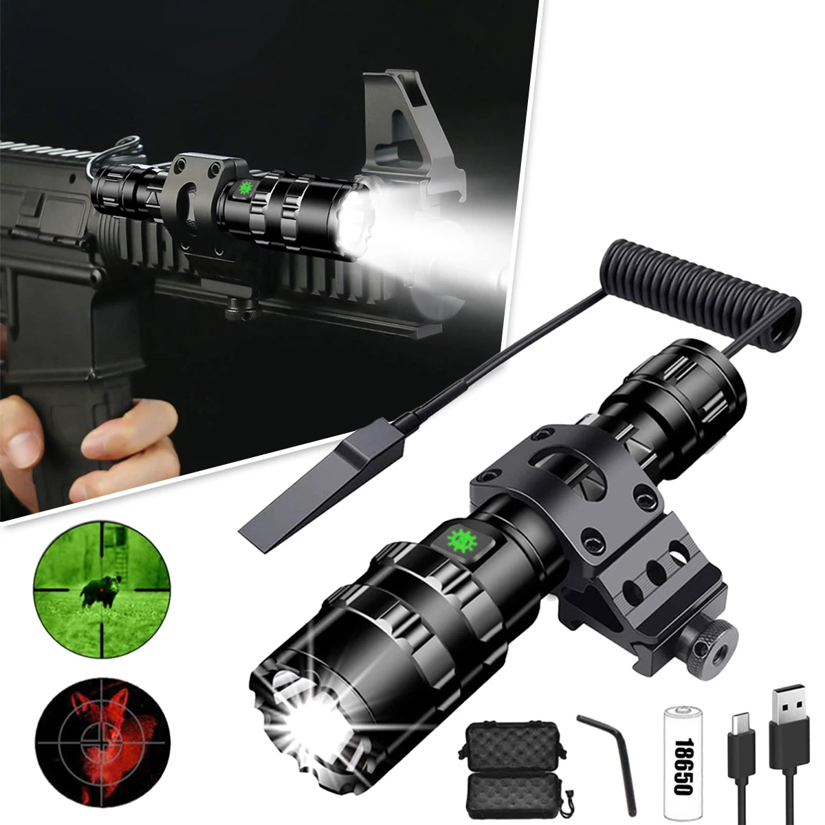 Tactical Flashlight with Picatinny Mount 1200 Lumens Weapon Light 5 Modes Super Bright Picatinny Rail Flashlight UF-1102