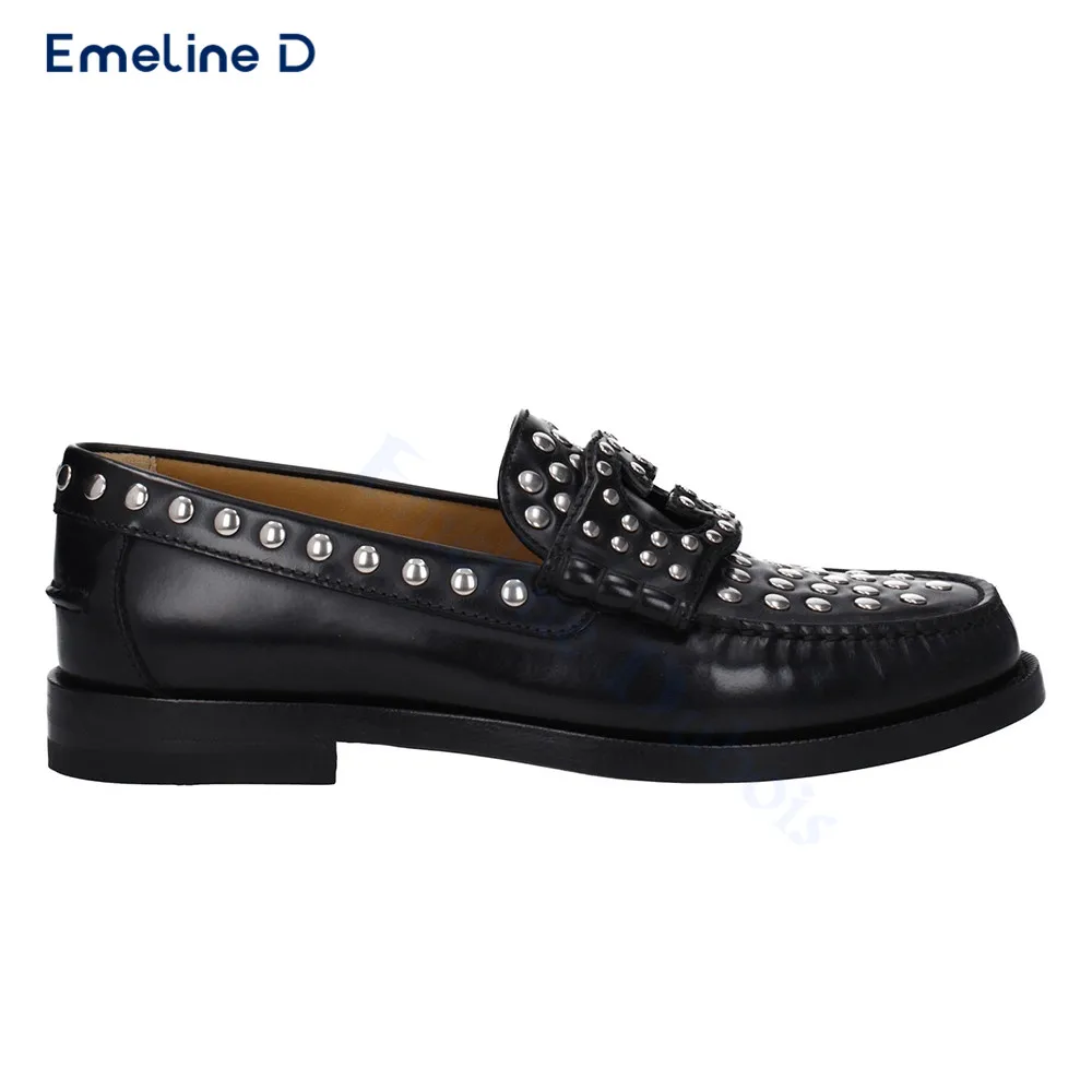 

Personalized Studded Black Loafers Classic Fashion Slip-On Leather Shoes Casual Large Size Personalized Trendy Formal Shoes