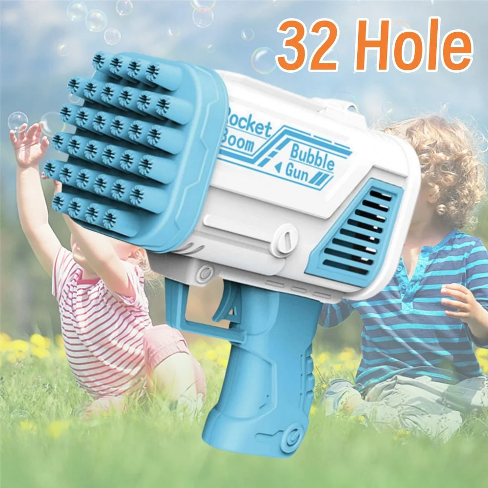 32 หลุมอัตโนมัติ Bubble Machine กลางแจ้ง Bubble ของเล่น LeakProof ไม่มีของเหลวเด็กไฟฟ้า Bubble Gun Rocket สบู่ของเล่น