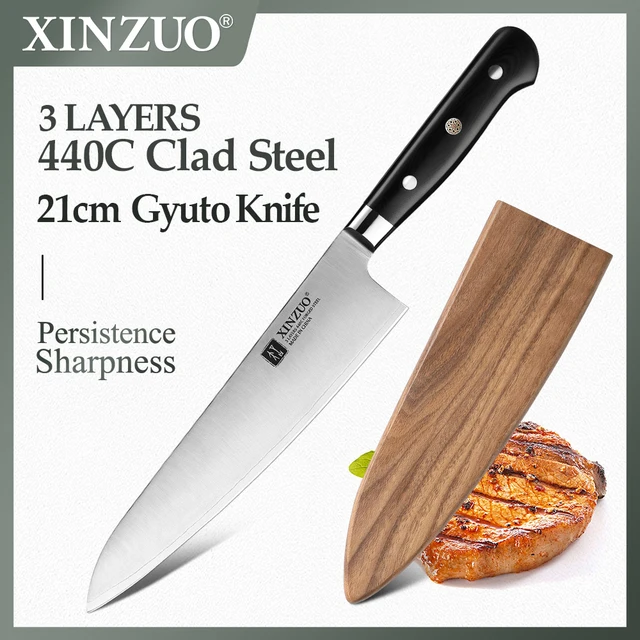 XINZUO 210mm Nóż szefa kuchni 3-warstwowy 440C Nóż kuchenny ze stali nierdzewnej Ostre rzeźnictwo Nóż Gyutou z rękojeścią G10