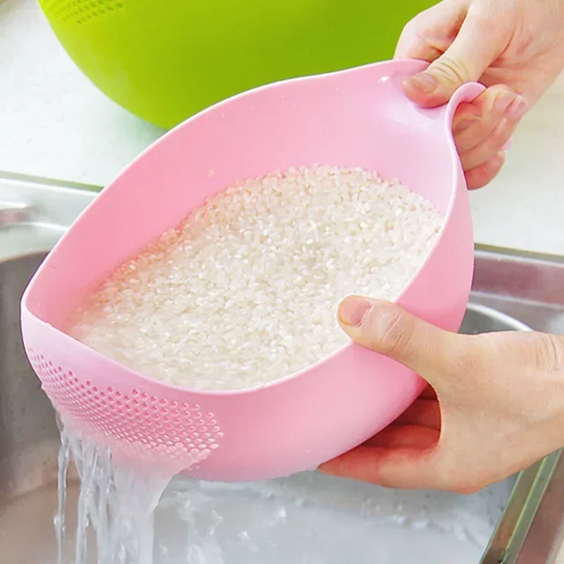 

Plastics Rice Washer Portable Rice Washing Bowl Wit Handle Beans Peas Strainer Multipurpose Drainer Basket Sieve Drainer For