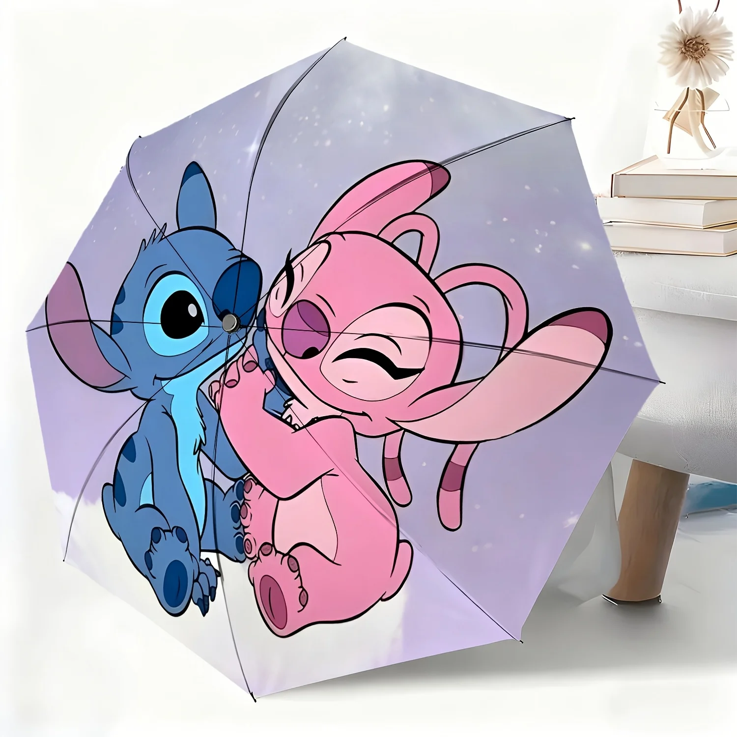 

Автоматический зонт Disney Stitch Angel, 1 шт., универсальный зонт двойного назначения для солнца и дождя, портативный складной зонт, Christ