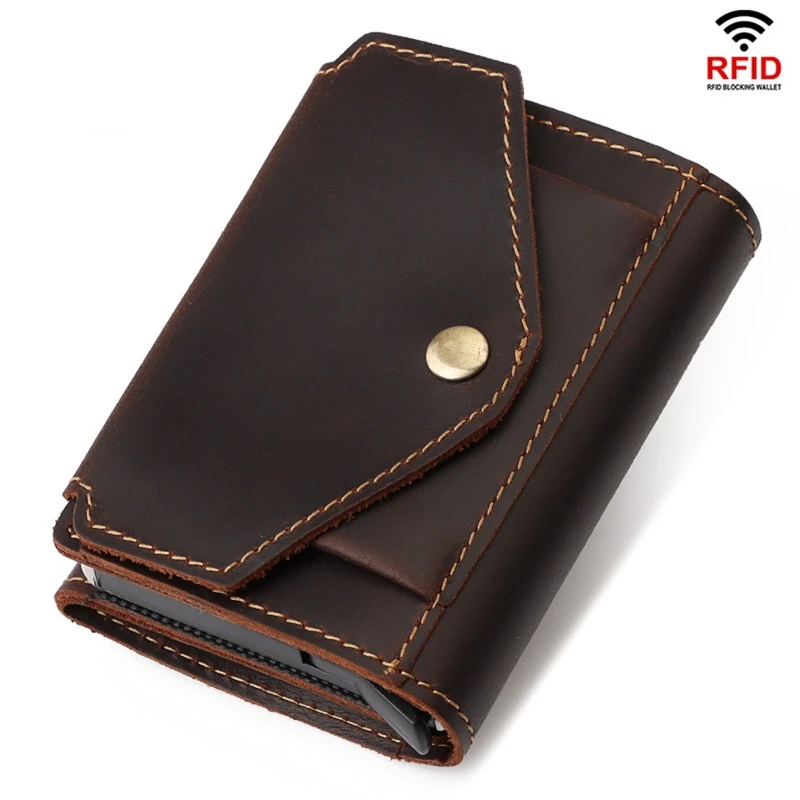 Superior nova carteira vintage masculina de bloqueio rfid, carteira automática para dinheiro, porta-cartão de crédito pop-up, bolsa de dinheiro, bolso para moedas para homens