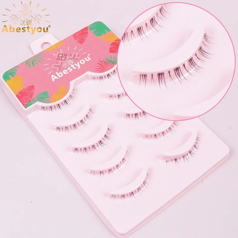 

Abestyou 5mm 5pairs Clear Band Full Stripe Lower/down Lashes Short Down Wispy Soft Mink Hair Eyelash Extensions Maquillage Luxe