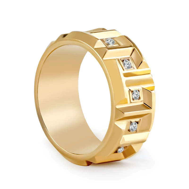 

MEHOPE Men's Gold Plated Stainless Steel Ring with Cubic Zirconia Stones Fashion Hip Hop Band for Party and Wedding Jewelry Gift