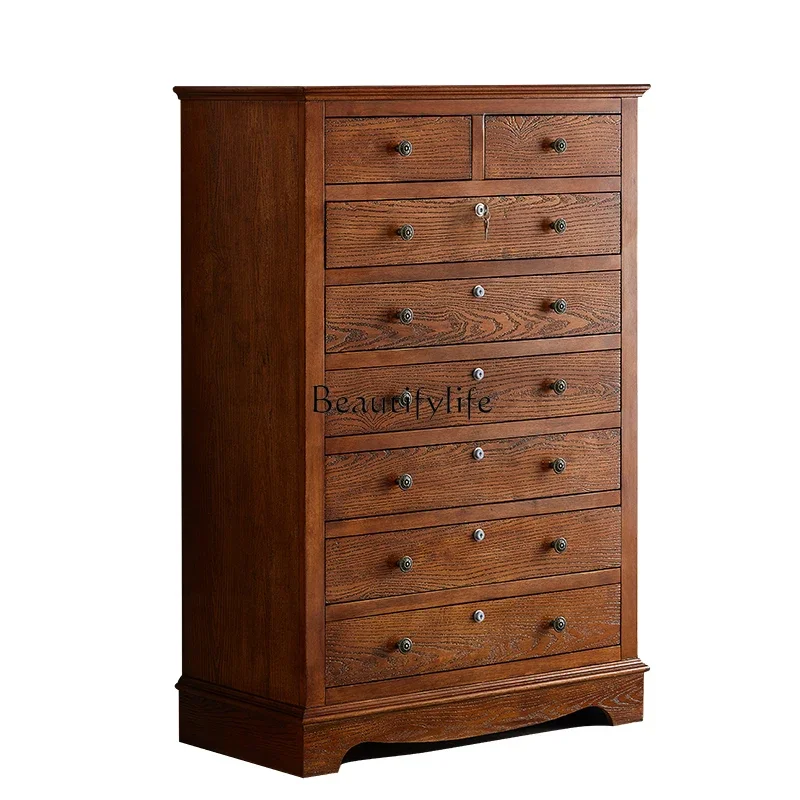 American-Style Solid Wood Chest of Drawer Bedroom Large Capacity Locker with Lock