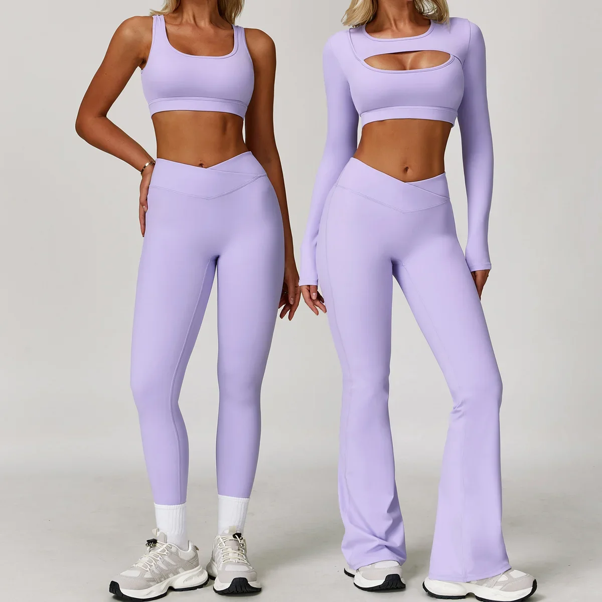 

2 Piece Set Yoga Set Women Tracksuit High Waisted Leggings Sports Bra Gym Fitness Long-sleeved Training Suit Sportswear Workout