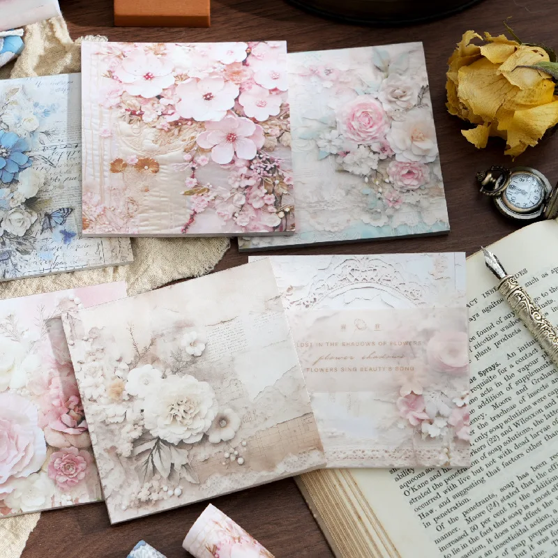 50pcs/lot Memo Pads Material Paper trail of flowers and bewildering sights Junk Journal Scrapbooking Background Decoration