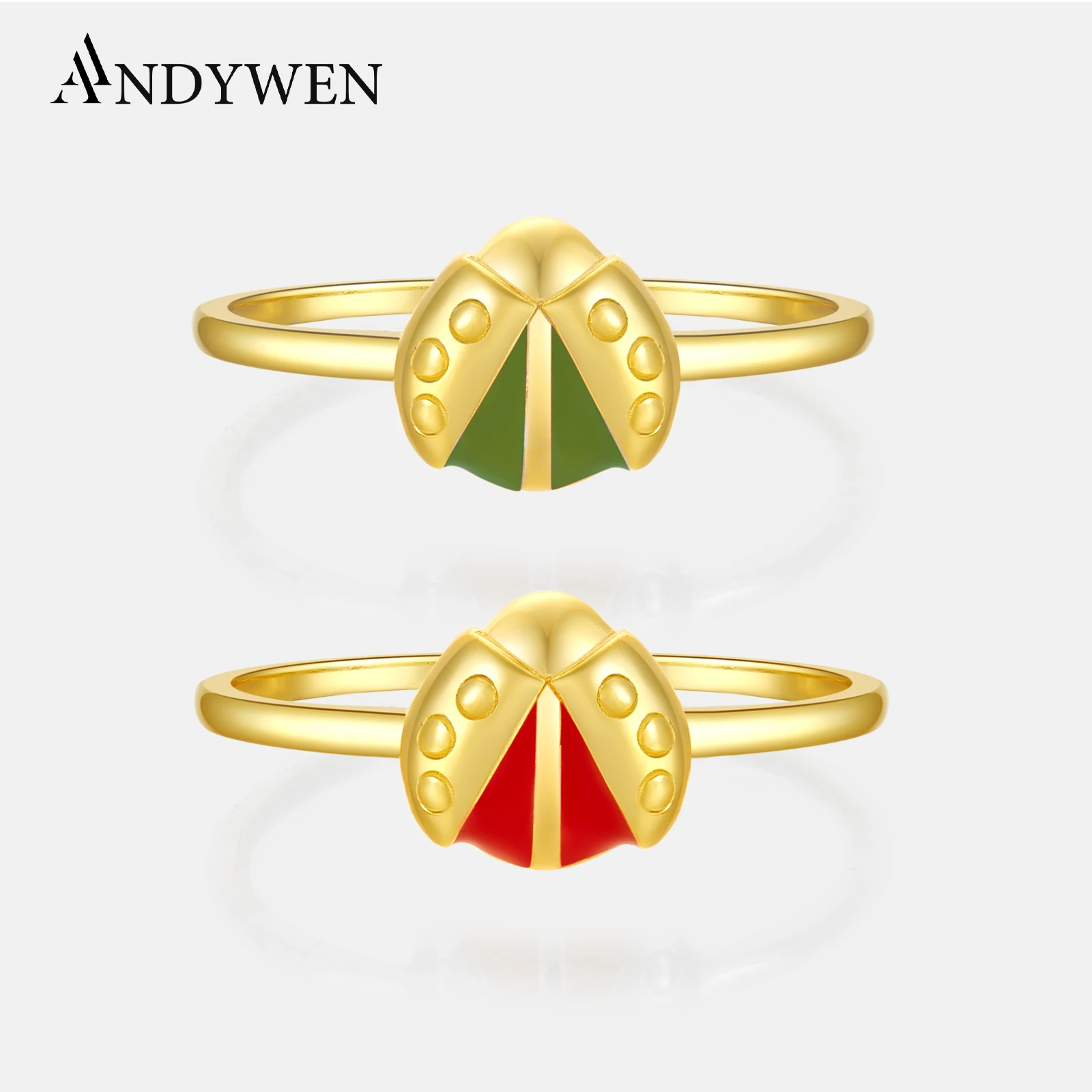 

ANDYWEN 100% 925 Sterling Silver Gold Apple Red Luxury Rings 2021 Women Resizable Adjustable Women Wedding Jewelry Gift