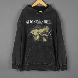 Ghost in the Shell Hoodie Japanese Anime Masamune Shirow Akira Washed Style Cotton Loose Long Sleeves Casual Hooded Clothing