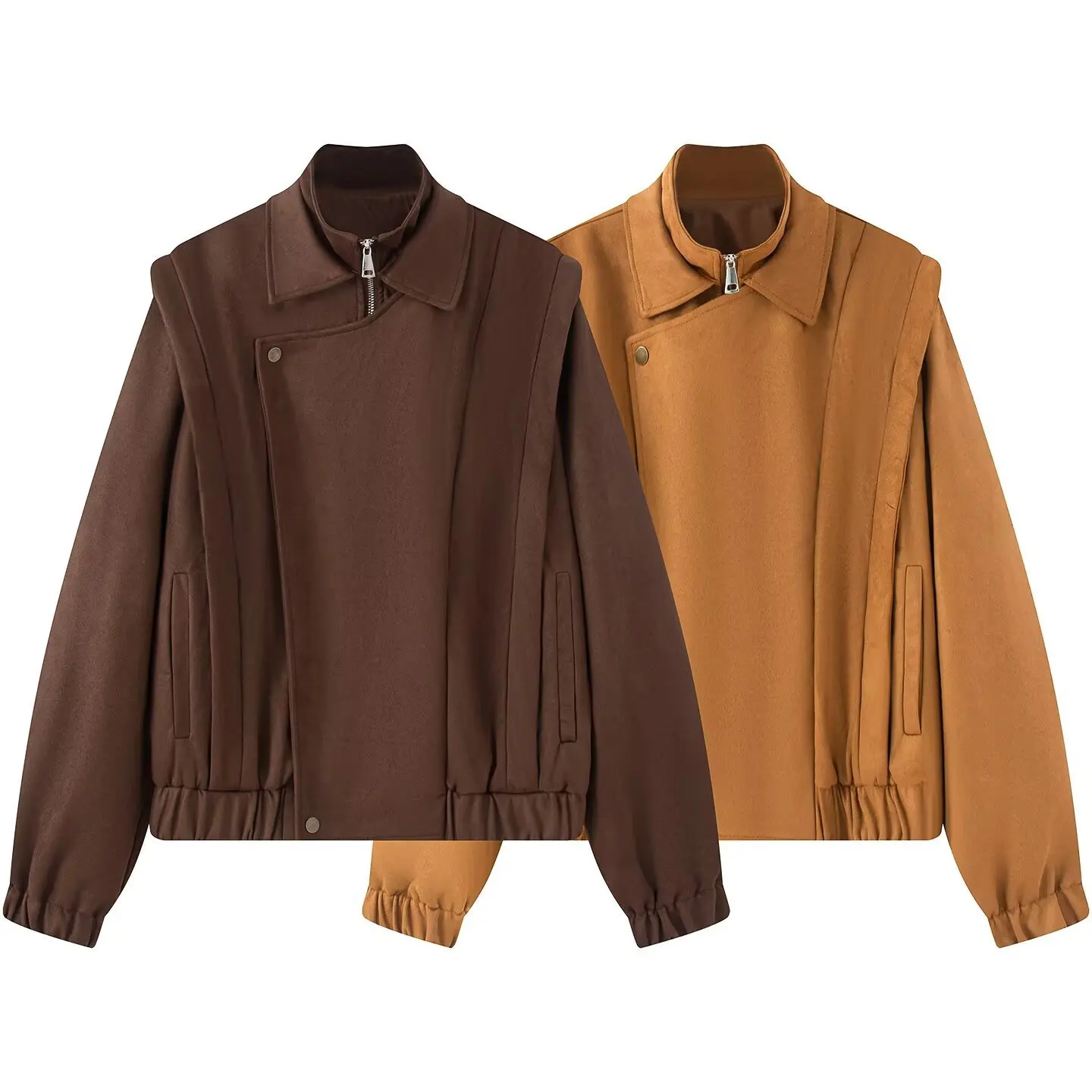 

Vintage Autumn Women's Suede Jacket Solid Stand Collar Zipper Elastic Hems Coat For Lady High Street Temperament Female's Coat