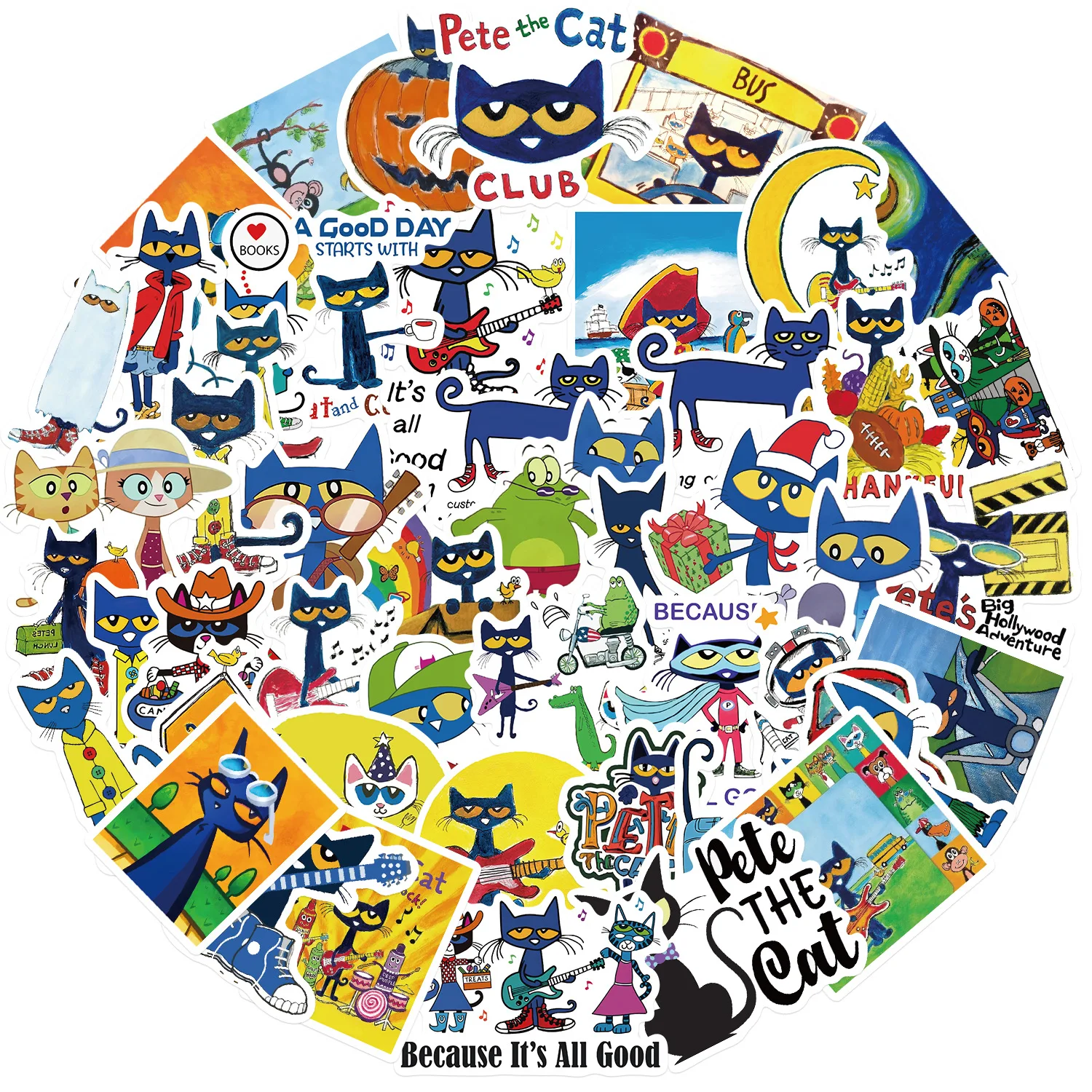 50Pcs Cartoon Pete Cat Stickers DIY Decoration Guitar Notebook Luggage DIY Waterproof Stickers Wholesale