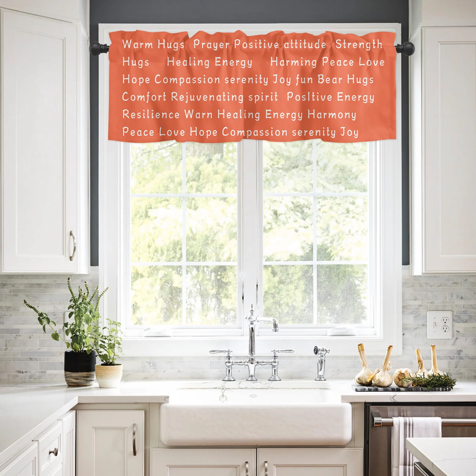 Kitchen Living Room Small Window Valance Compassion Strength Courage Warm Hugs Healing Thoughts Positive Energy Love  1 Panel